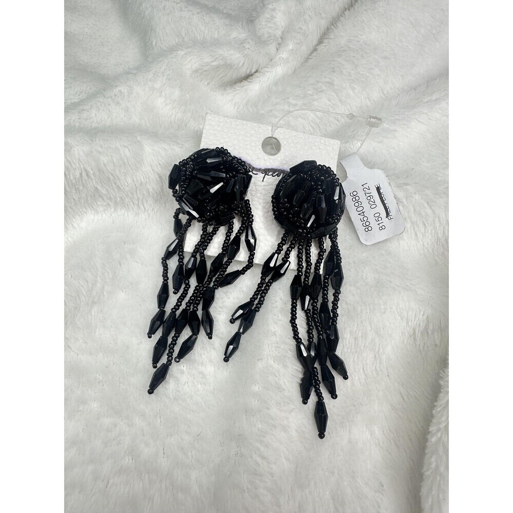 NEW Free People Stella Dangle Earrings in Black Rose Rosette Beads Western Boho